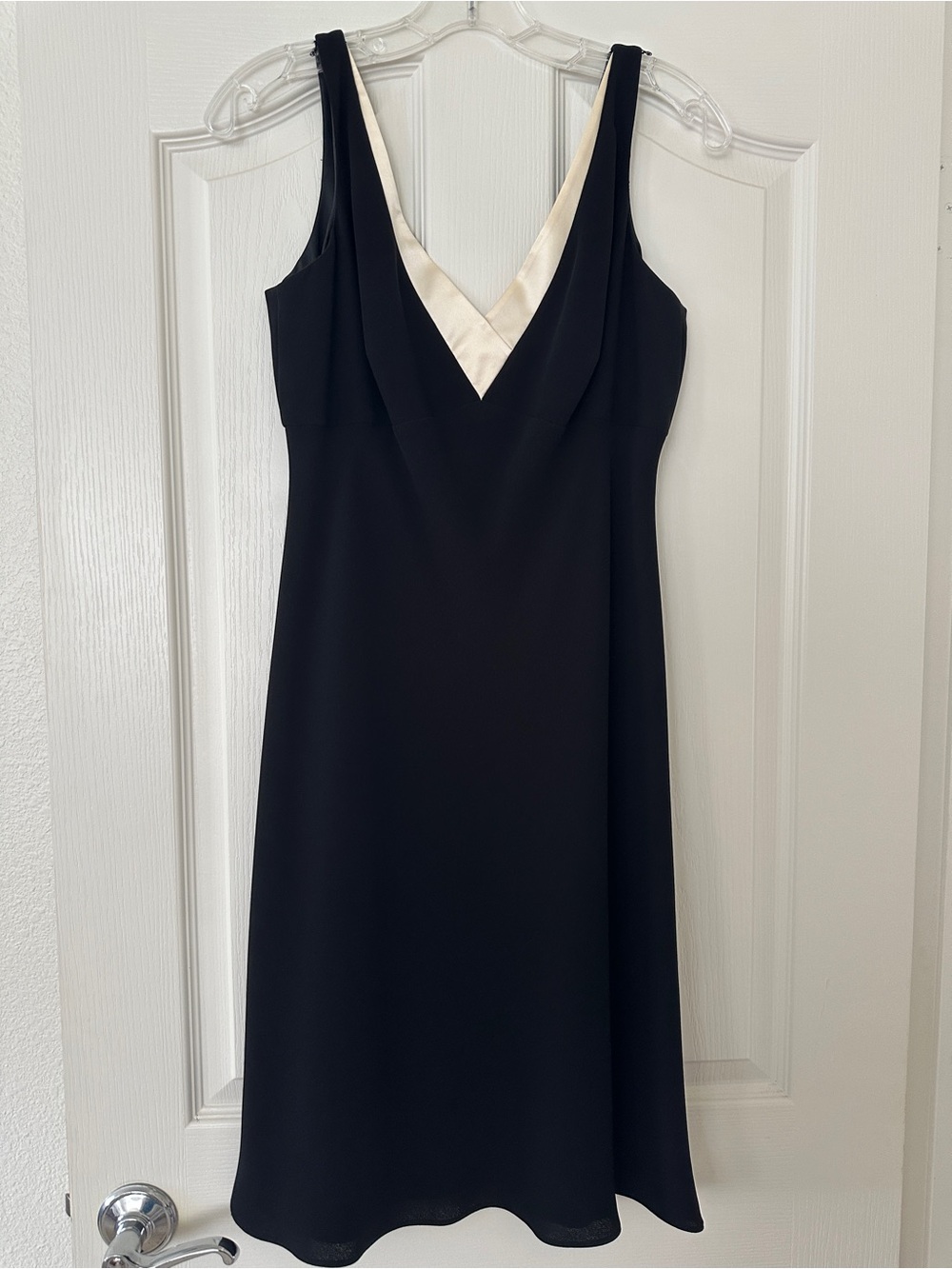 Ann Taylor Black Dress with Cream V-Neck Accent